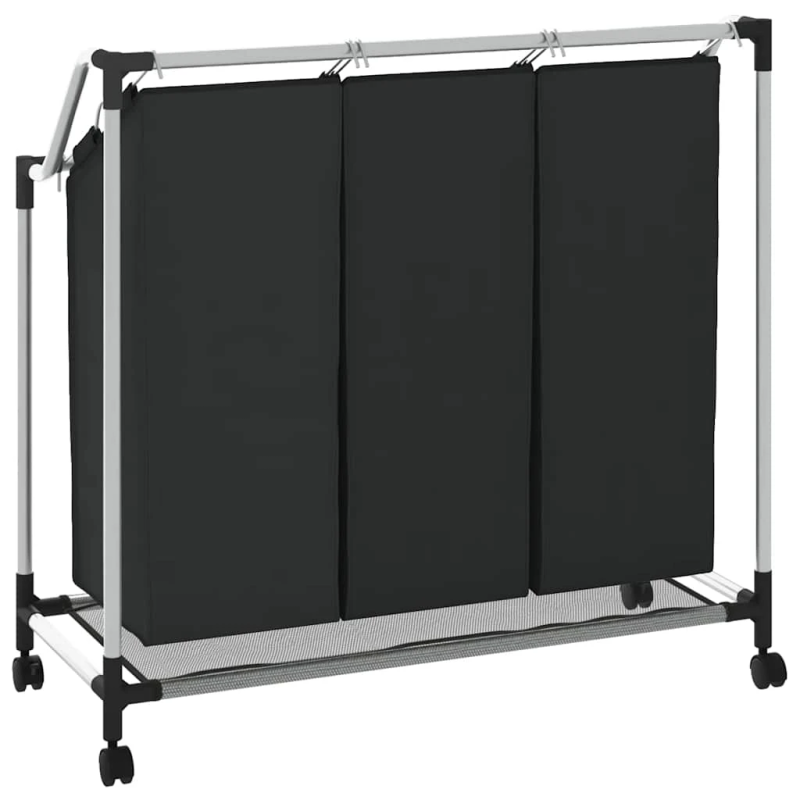 vidaXL veļas kaste, 3 nodalījumi, melna, tērauds