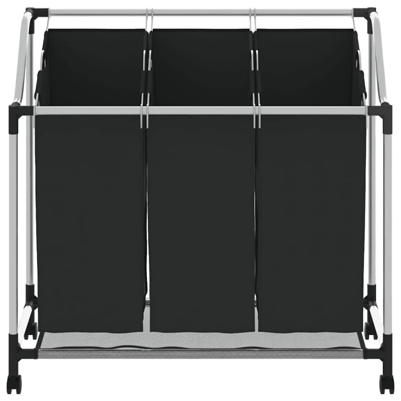 vidaXL veļas kaste, 3 nodalījumi, melna, tērauds