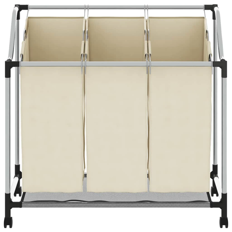 vidaXL veļas kaste, 3 nodalījumi, krēmkrāsā, tērauds