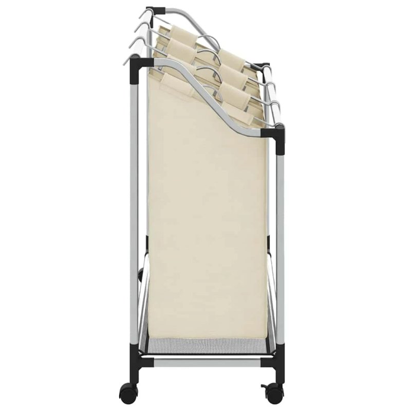 vidaXL veļas kaste, 3 nodalījumi, krēmkrāsā, tērauds