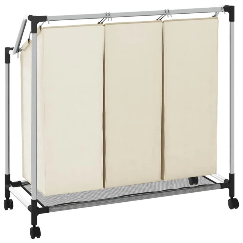 vidaXL veļas kaste, 3 nodalījumi, krēmkrāsā, tērauds