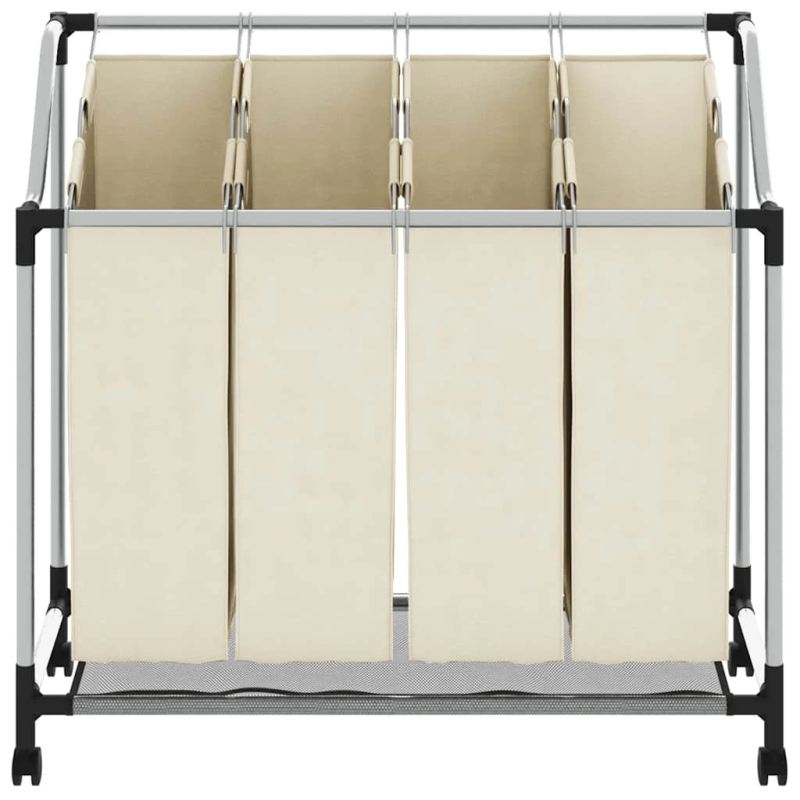 vidaXL veļas kaste, 4 nodalījumi, krēmkrāsā, tērauds