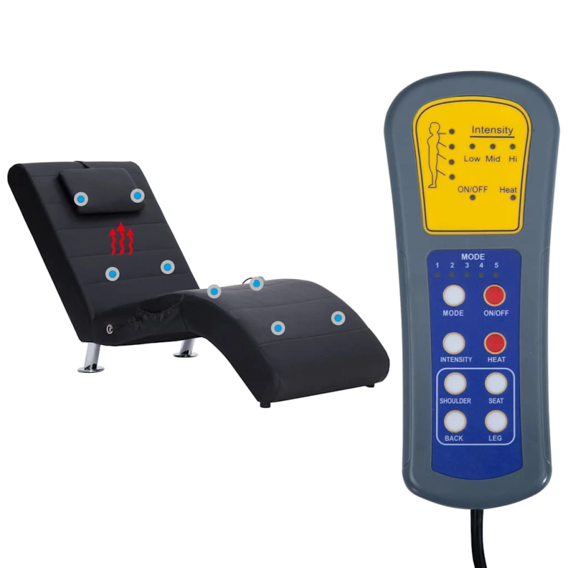 vidaXL masāžas zvilnis ar spilvenu, melna mākslīgā āda