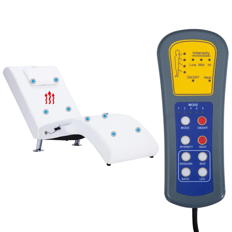 vidaXL masāžas zvilnis ar spilvenu, balta mākslīgā āda