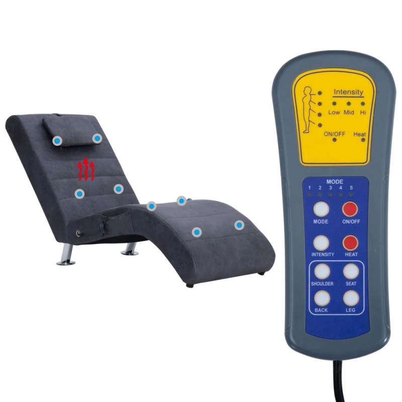 vidaXL masāžas zvilnis ar spilvenu, pelēka mākslīgā zamšāda