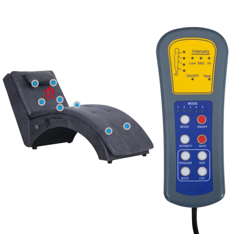 vidaXL masāžas zvilnis ar spilvenu, pelēka mākslīgā zamšāda