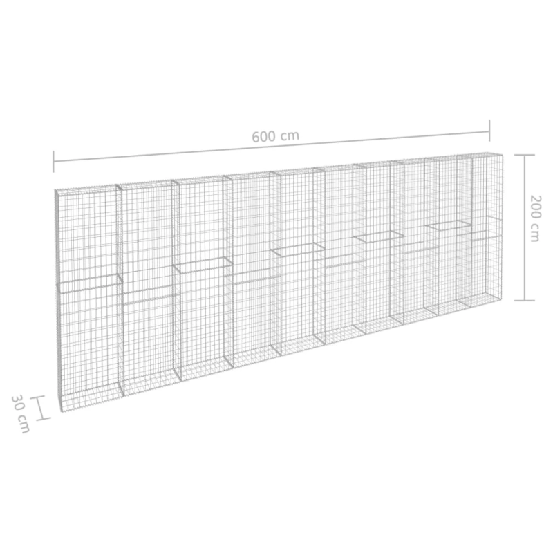 vidaXL gabions ar vāku, cinkots tērauds, 600x30x200 cm