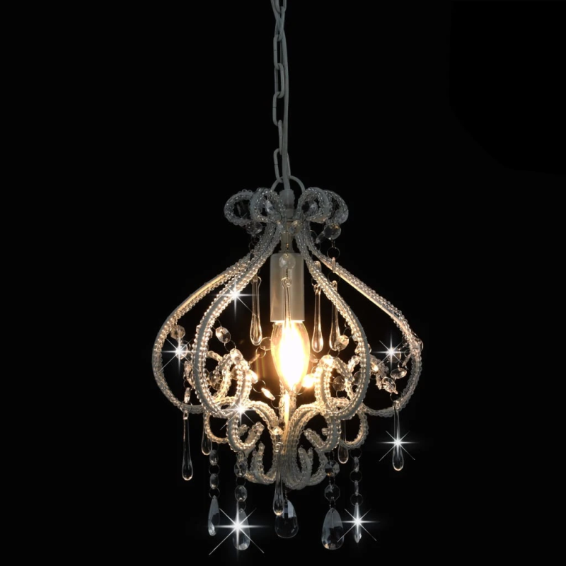 vidaXL lustra ar pērlītēm, balta, apaļa, E14