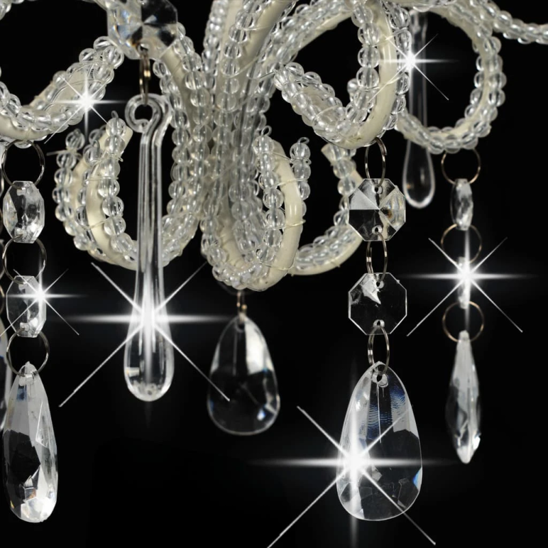 vidaXL lustra ar pērlītēm, balta, apaļa, E14