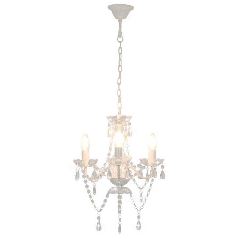 vidaXL lustra ar pērlītēm, balta, apaļa, 3 x E14