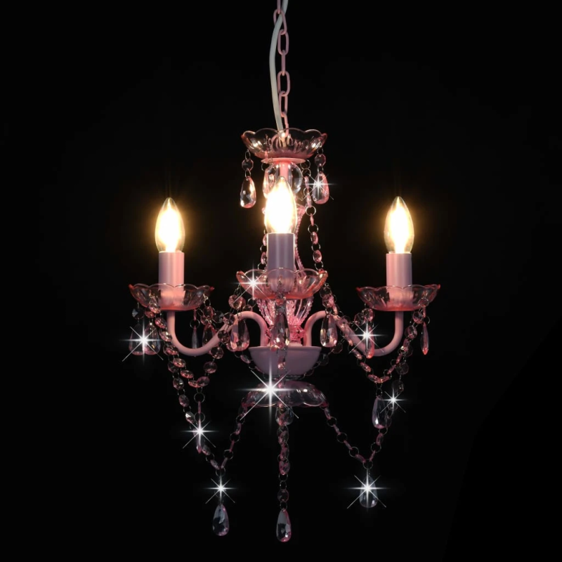 vidaXL lustra ar pērlītēm, rozā, apaļa, 3 x E14