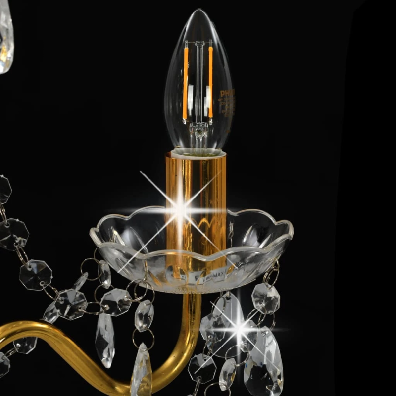 vidaXL lustra ar pērlītēm, zelta krāsā, apaļa, 3 x E14