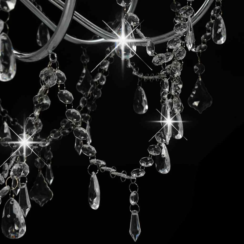 vidaXL lustra ar pērlītēm, sudraba krāsā, 8 x E14 spuldzes