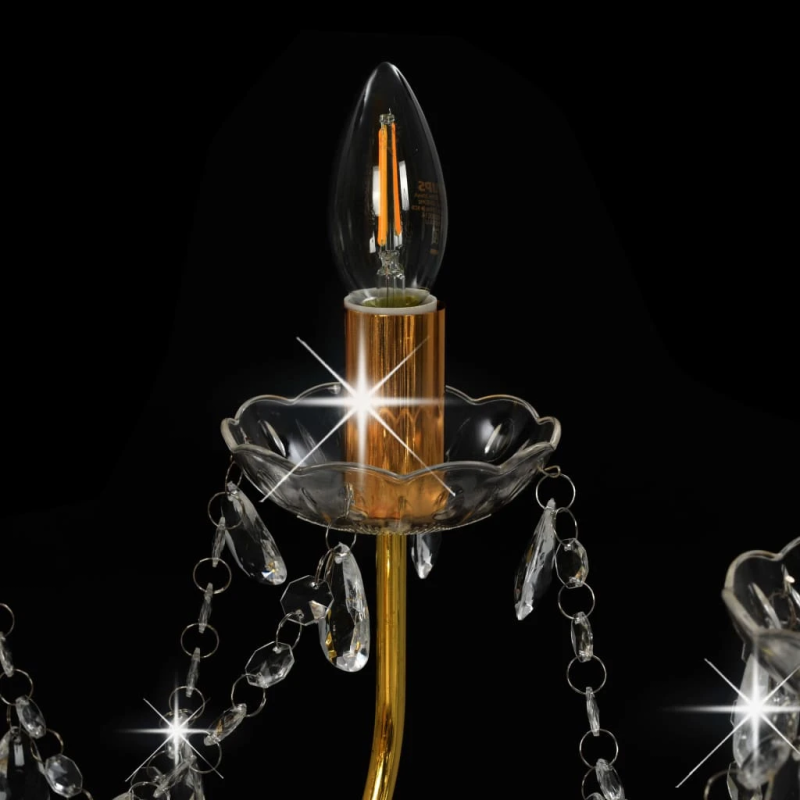 vidaXL lustra ar pērlītēm, zelta krāsā, 12 x E14 spuldzes