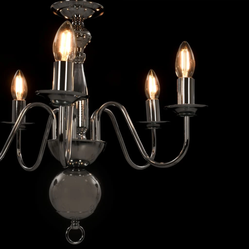 vidaXL lustra, sudraba krāsā, 5 x E14 spuldzes