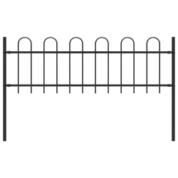 vidaXL dārza žogs ar noapaļotu augšmalu, 1,8 m, melns tērauds
