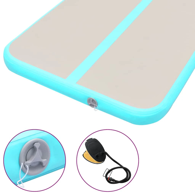 vidaXL piepūšams vingrošanas paklājs ar pumpi, 700x100x10 cm, zaļš PVC