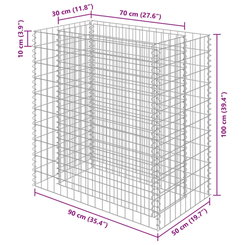 vidaXL gabions, augstā puķu kaste, cinkots tērauds, 90x50x100 cm