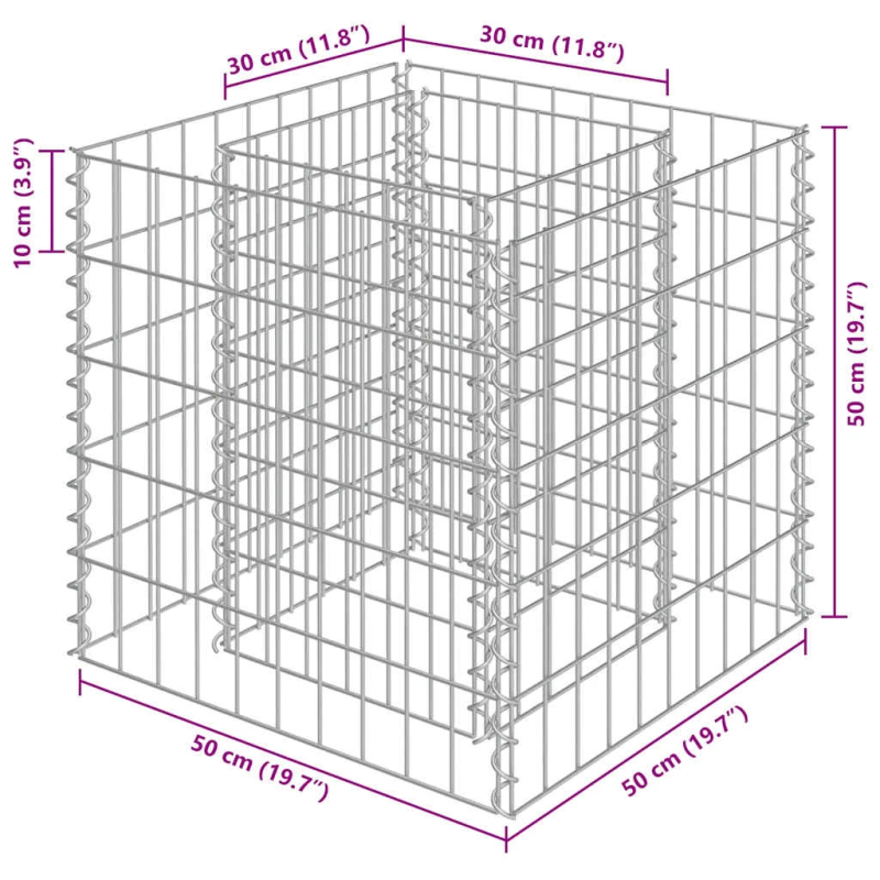 vidaXL gabions, augstā puķu kaste, cinkots tērauds, 50x50x50 cm