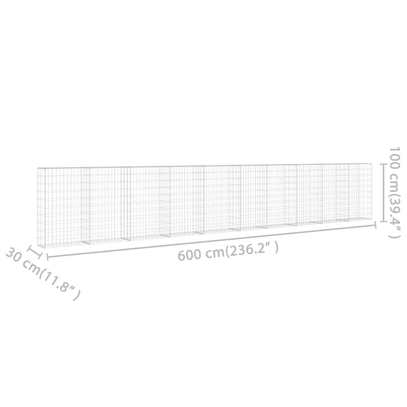 vidaXL gabions ar vāku, cinkots tērauds, 600x30x100 cm