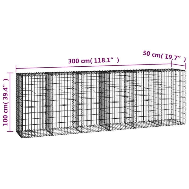 vidaXL gabions ar vāku, cinkots tērauds, 300x50x100 cm
