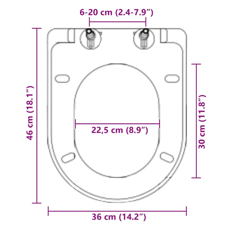 vidaXL tualetes poda sēdeklis, lēnās aizvēršanas funkcija, melns