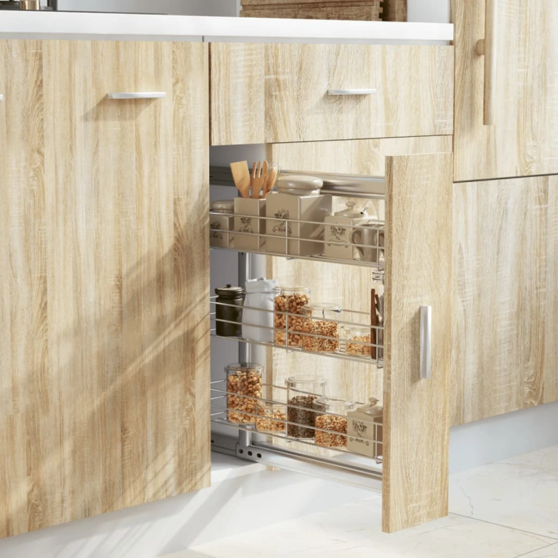 vidaXL izvelkami virtuves grozi, 3 līmeņi, sudrabaini, 47x15,5x55,5 cm