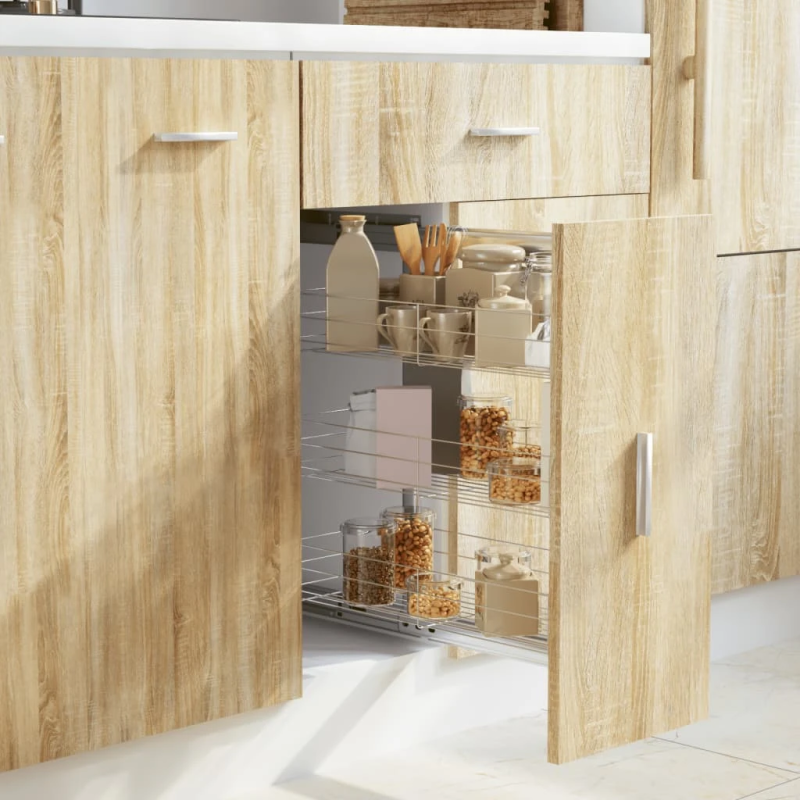 vidaXL izvelkami virtuves grozi, 3 līmeņi, sudrabaini, 47x25x56 cm