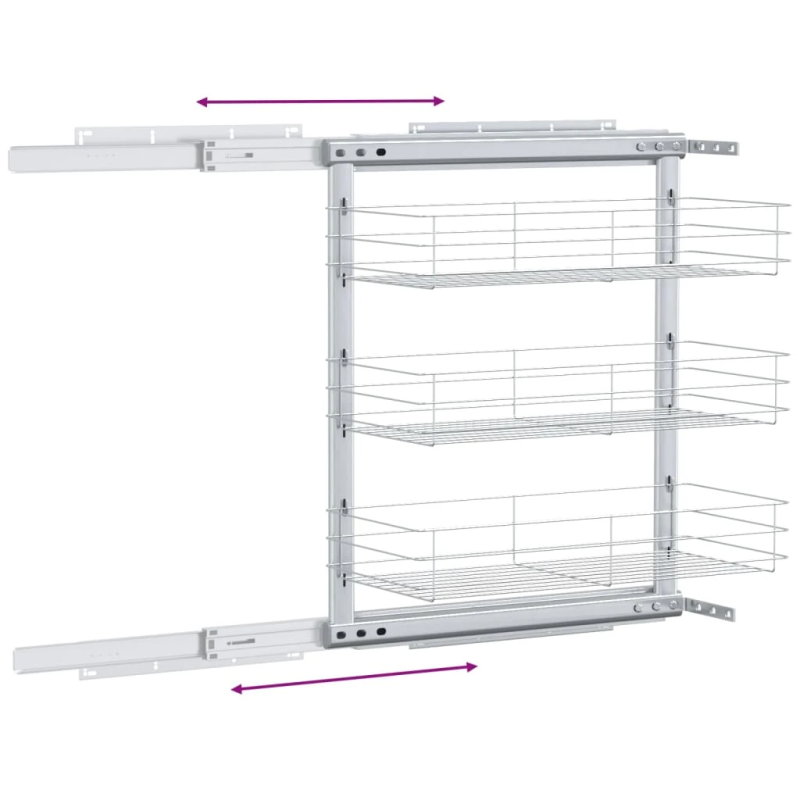 vidaXL izvelkami virtuves grozi, 3 līmeņi, sudrabaini, 47x25x56 cm
