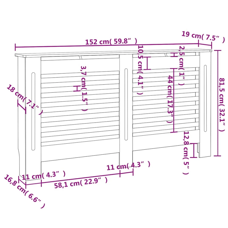 vidaXL radiatora pārsegs, balts, 152x19x81,5 cm, MDF