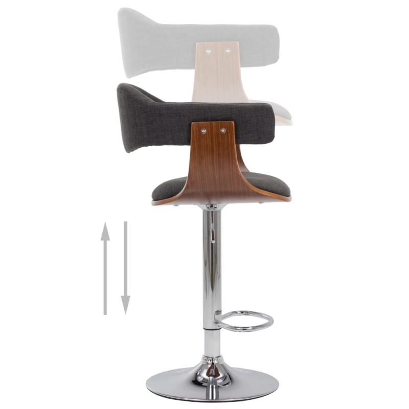 vidaXL bāra krēsli, 2 gab., izliekts koks un audums, pelēki