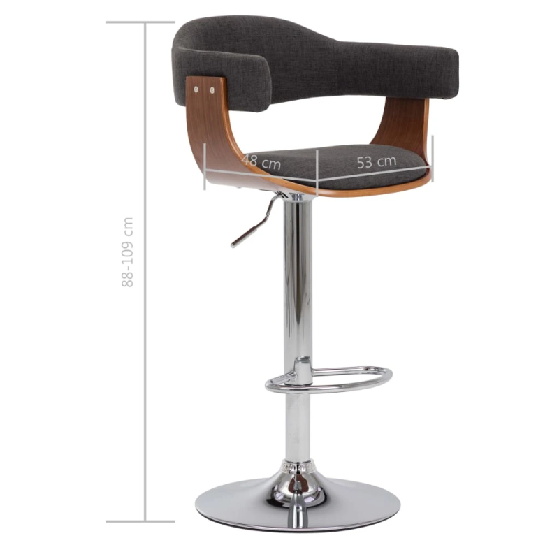 vidaXL bāra krēsli, 2 gab., izliekts koks un audums, pelēki