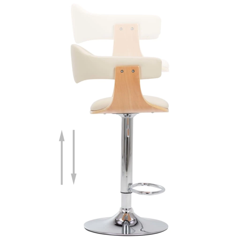 vidaXL bāra krēsli, 2 gab., izliekts koks, krēmkrāsas mākslīgā āda