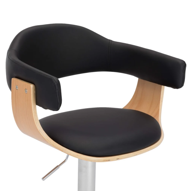 vidaXL bāra krēsli, 2 gab., izliekts koks, melna mākslīgā āda