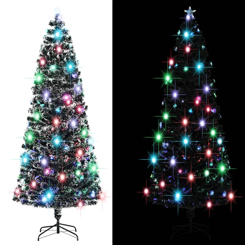 vidaXL izgaismota Ziemassvētku egle ar statīvu un LED, 240cm, optiskā šķiedra
