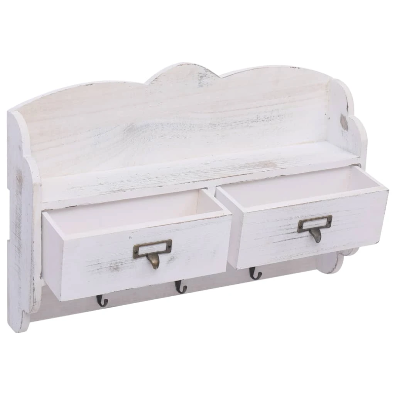 vidaXL sienas drēbju pakaramais, balts, 50x10x34 cm, koks