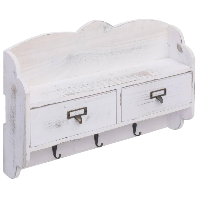 vidaXL sienas drēbju pakaramais, balts, 50x10x34 cm, koks