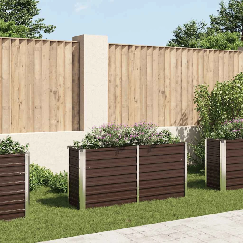 vidaXL augstā puķu kaste, brūna, 160x40x77 cm, cinkots tērauds