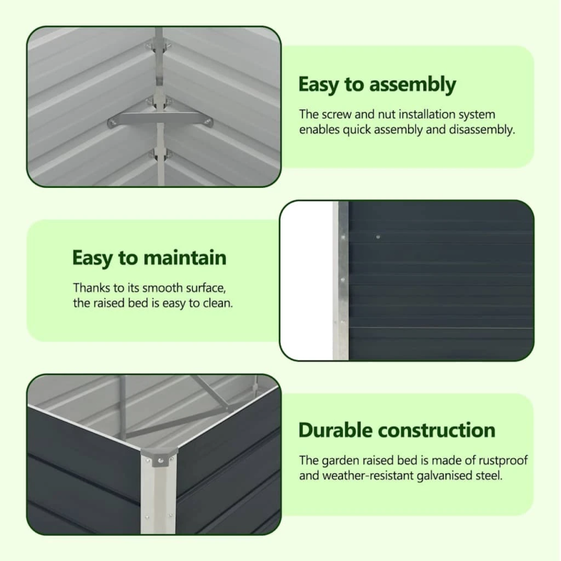 vidaXL augstā puķu kaste, 160x80x77cm, cinkots tērauds, antracītpelēka