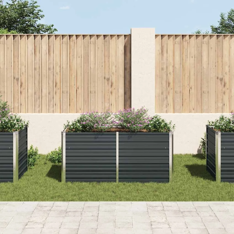 vidaXL augstā puķu kaste, 160x80x77cm, cinkots tērauds, antracītpelēka