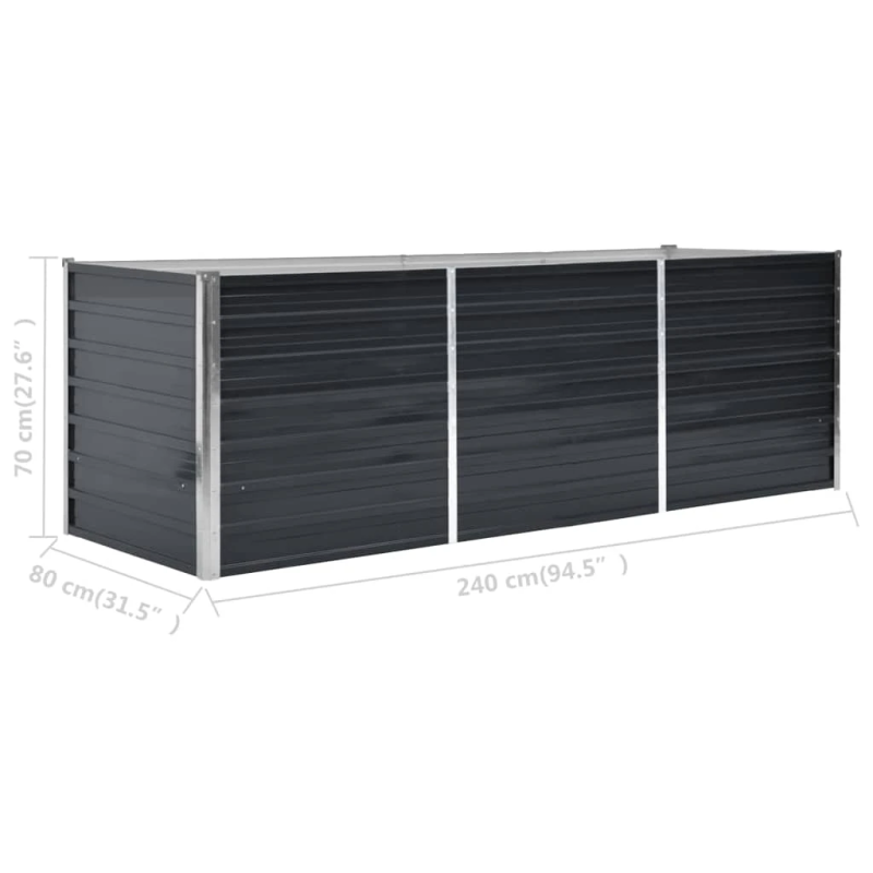 vidaXL augstā puķu kaste, pelēka, 240x80x77 cm, cinkots tērauds