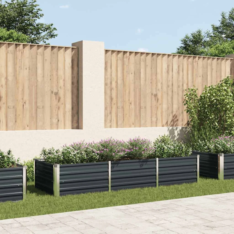 vidaXL augstā puķu kaste, pelēka, 240x80x45 cm, cinkots tērauds