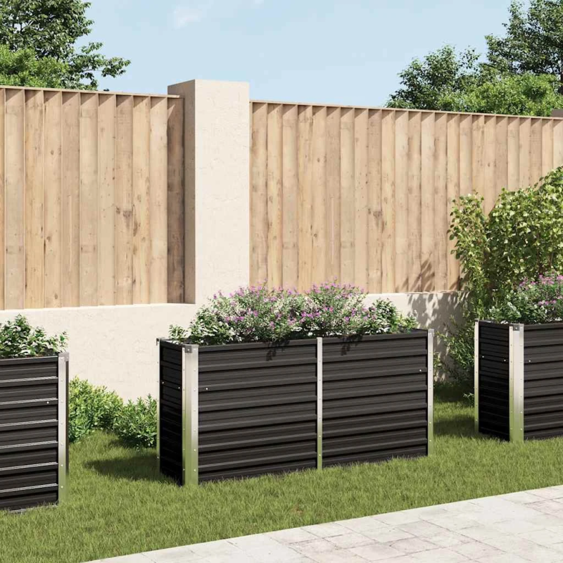 vidaXL augstā puķu kaste, pelēka, 160x40x77 cm, cinkots tērauds