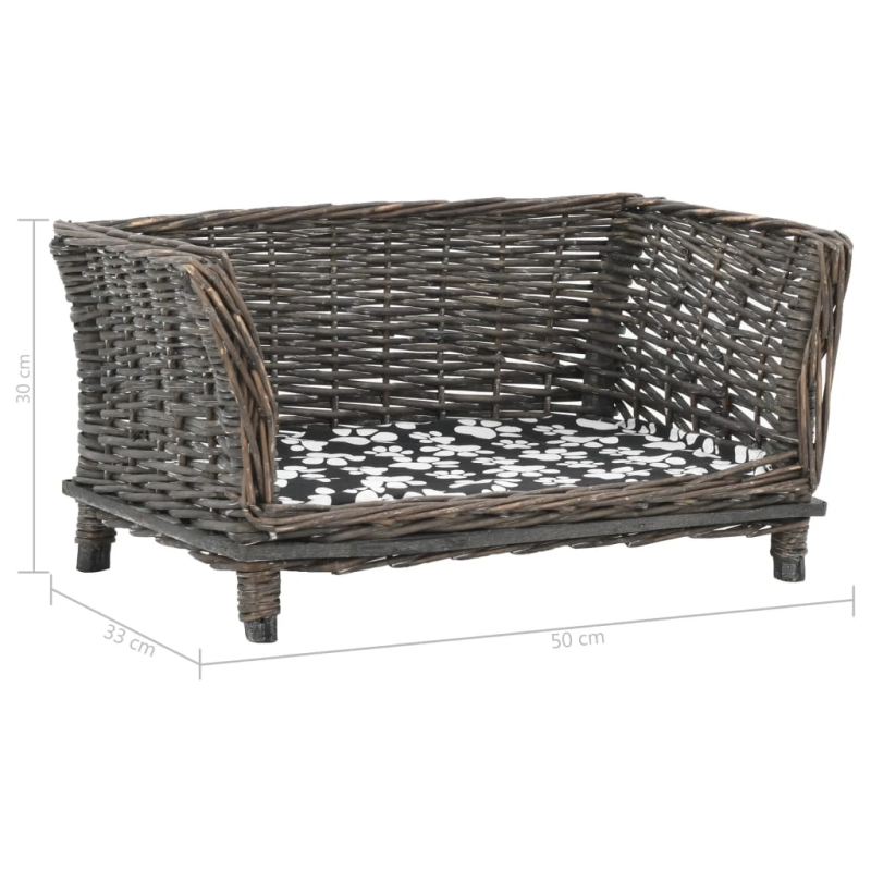 vidaXL suņu gulta ar spilvenu, 50x33x30 cm, pelēka, dabīgs vītols