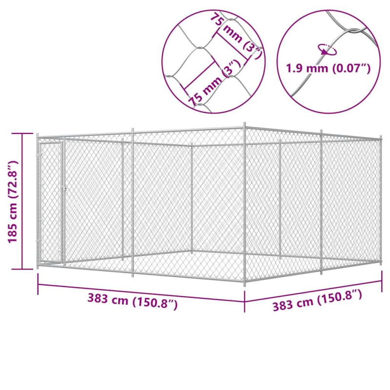vidaXL suņu voljērs, 383x383x185 cm