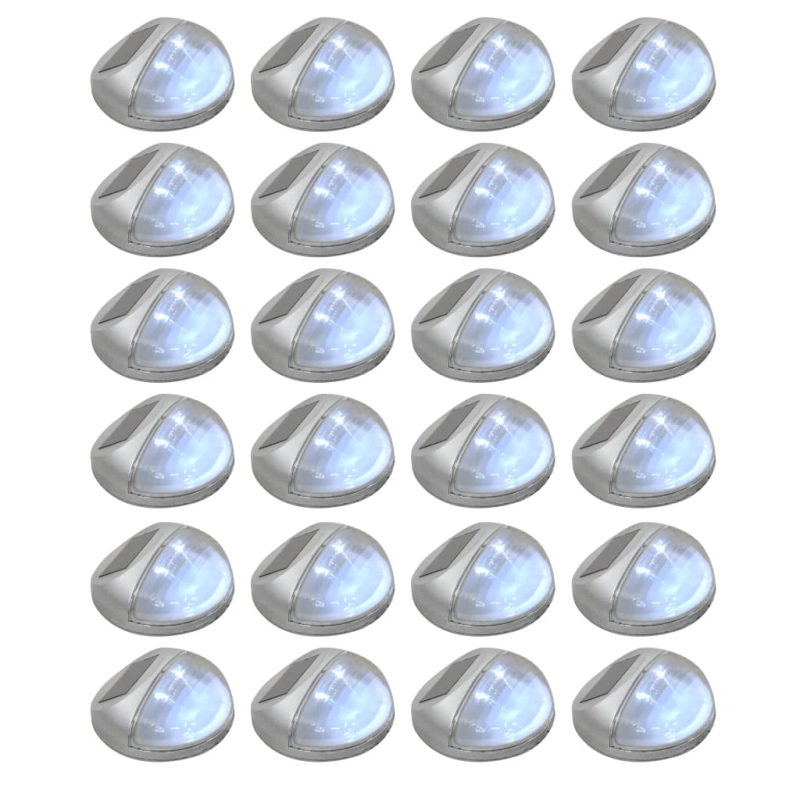 vidaXL āra solārās sienas lampas, LED, 24 gab., apaļas, sudraba krāsa