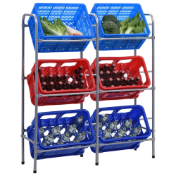 vidaXL uzglabāšanas plaukts 6 kastēm, sudraba krāsa, 96x33x116 cm