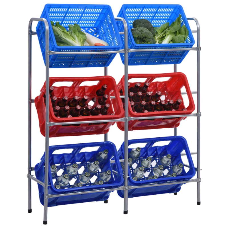 vidaXL uzglabāšanas plaukts 6 kastēm, sudraba krāsa, 96x33x116 cm