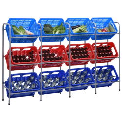 vidaXL uzglabāšanas plaukts 12 kastēm, sudraba krāsa, 190x33x116 cm