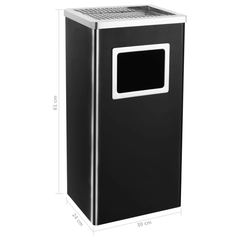 vidaXL atkritumu tvertne ar pelnu trauku, 45 L, tērauds, melna